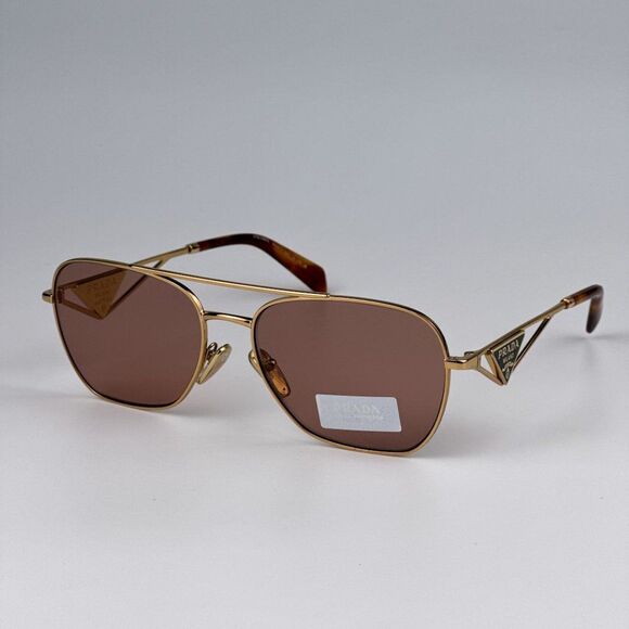 NEW Prada PRA50S 5AK08M Gold Dark Violet Unisex Pilot Sunglasses PR A50S - Picture 1 of 11